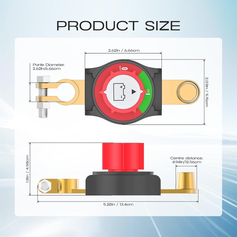 cnaodun Top Post Battery Disconnect Switch, Battery Heavy Duty Shut Off 12-48V On/Off Cut Off Switch for Car RV Boat and Vehicle - Image 2